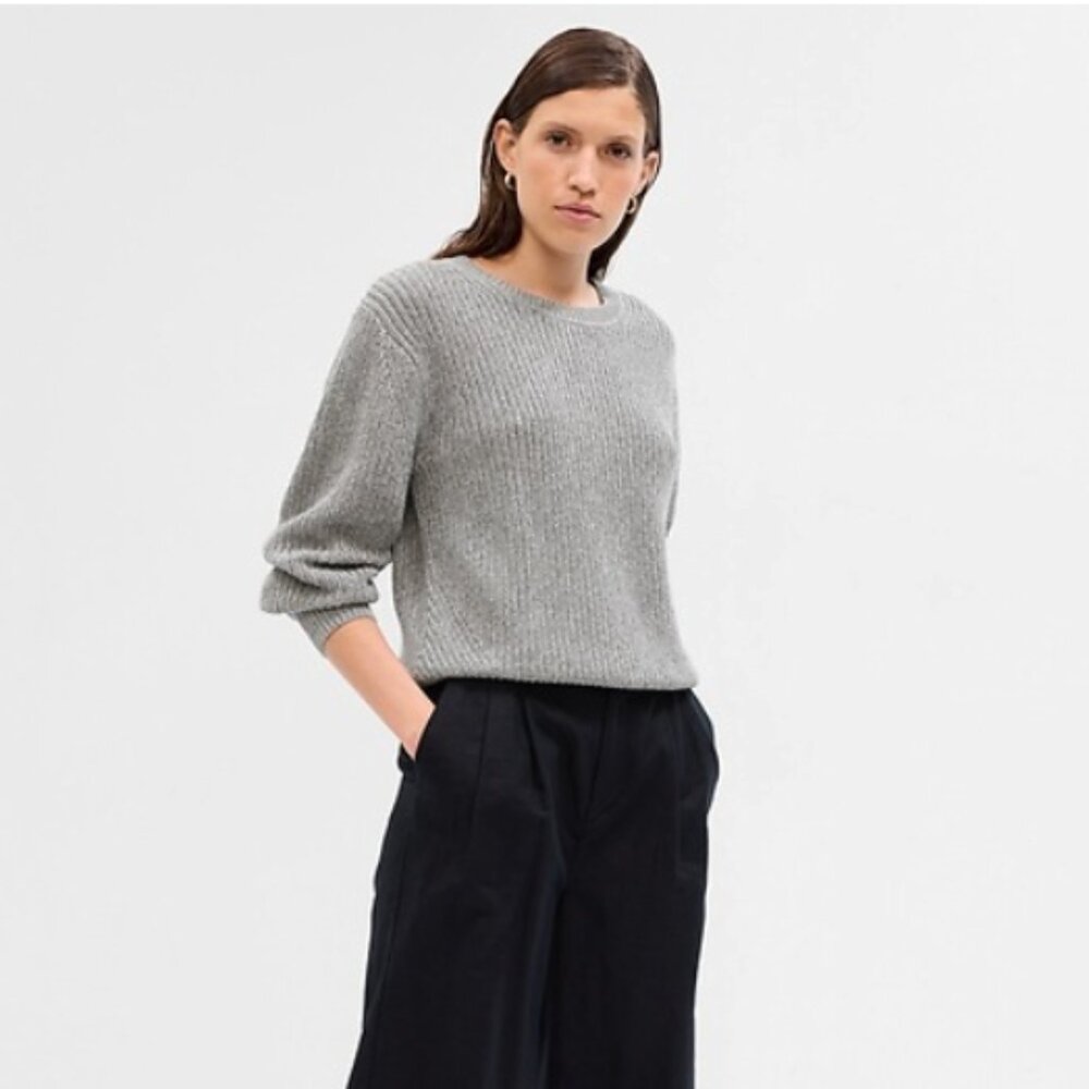 Gap Shaker-Stitch Crewneck Sweater in Pilot Gray- Size Small Tall